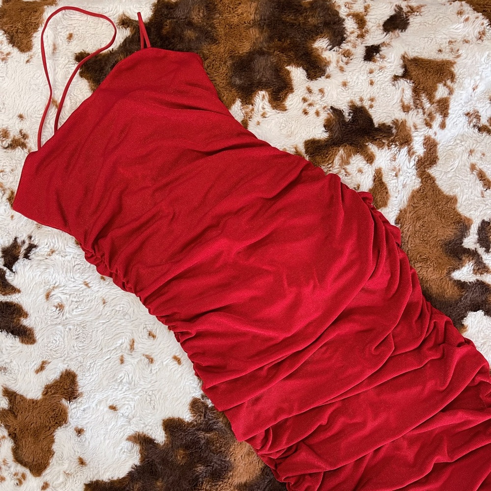 Red Body Con Midi Dress